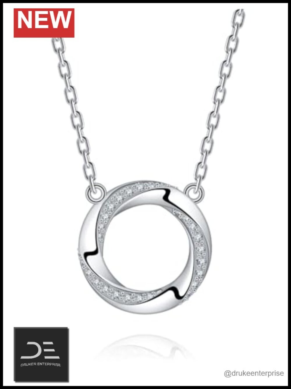 Moissanite Infinity Pendant Moebius Circle 925 Sterling Silver 18K White Gold